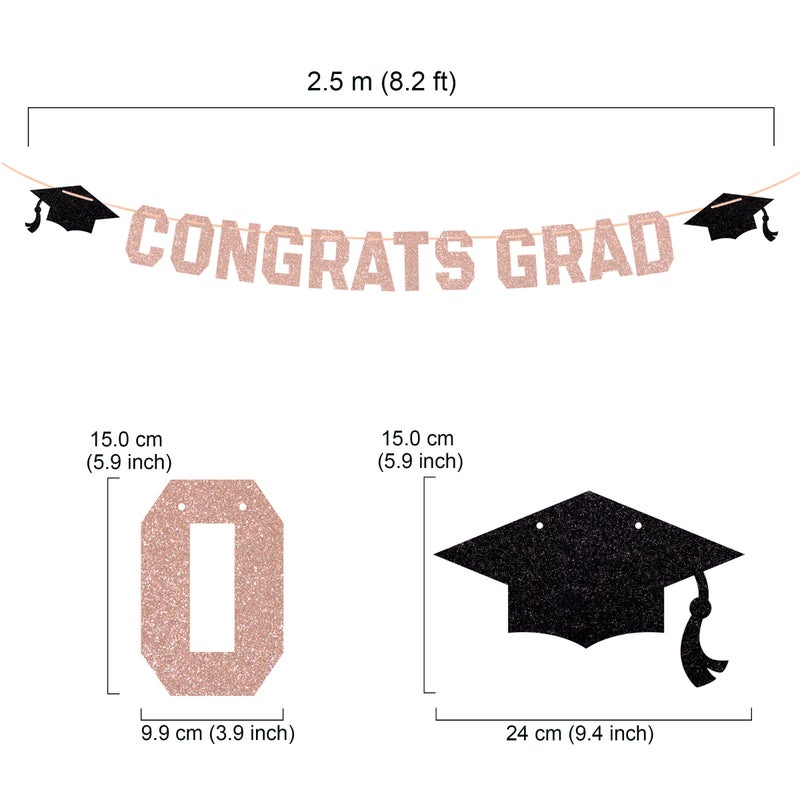 Gexolenu Class of 2025 Graduation Theme Party Decoration, Congrats Grad Banner, Black Glitter Graduation, 2025 Black Congratulations Party Decorations (Rose Gold, Need DIY) - Image 2